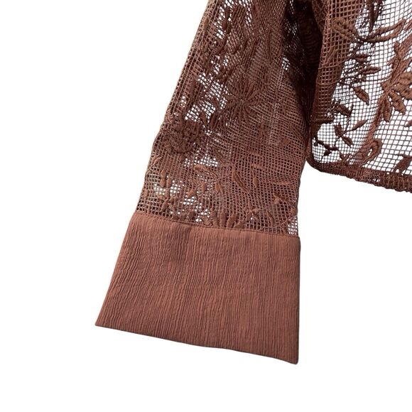 JASON WU Lace Sheer Floral Button Down Top NWT Size Large Brown - Picture 8 of 15